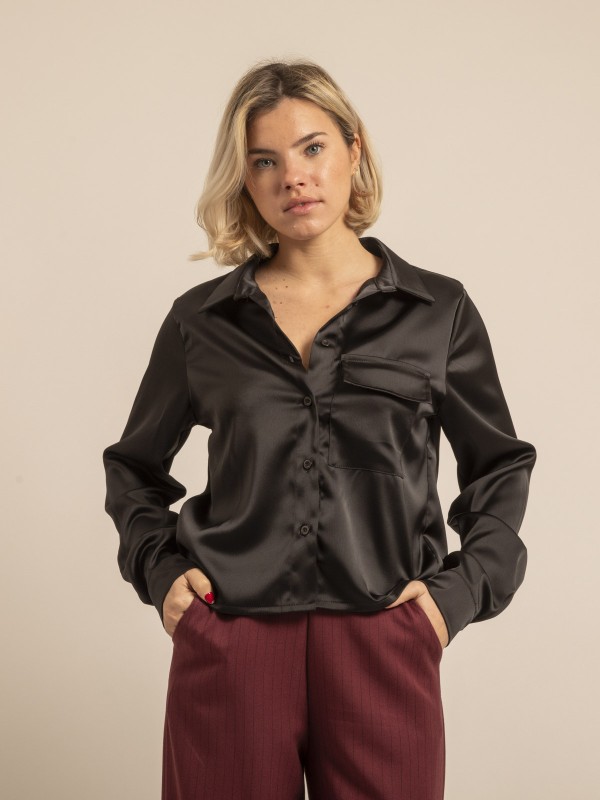 Chemise satin OGUNE - Noir