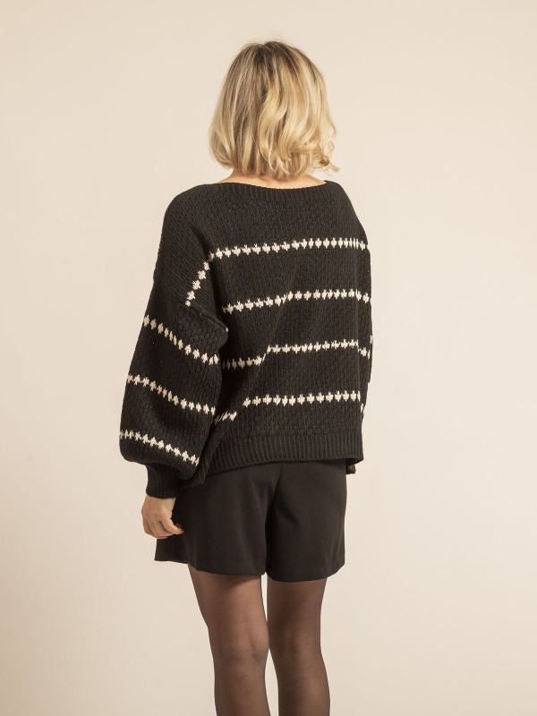 Pull rayures KISA - Noir