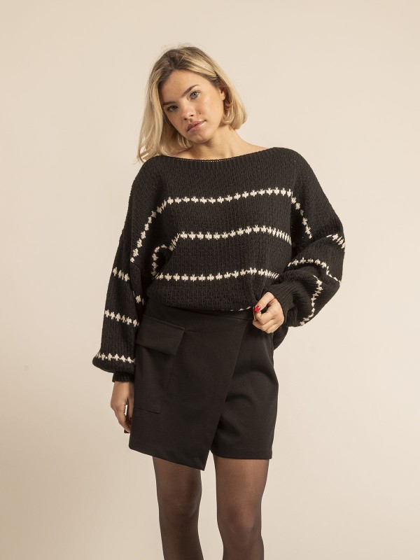 Pull rayures KISA - Noir