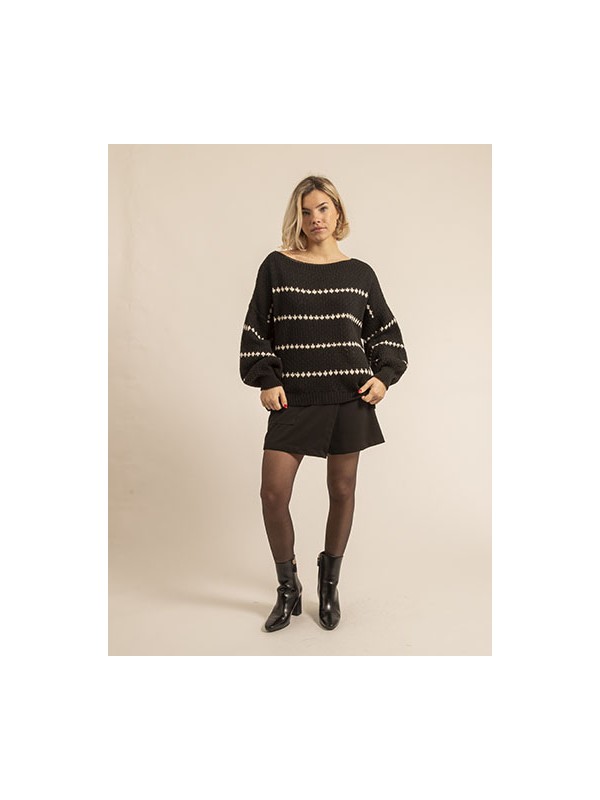 Pull rayures KISA - Noir